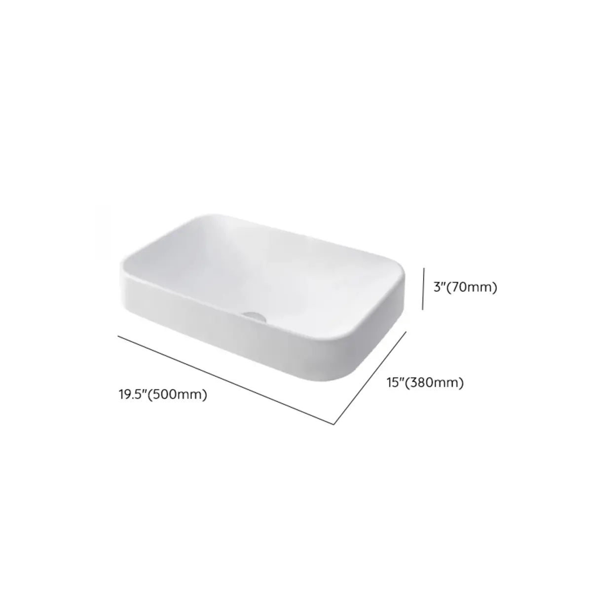 White Center Trapway Vitreous China Rectangle Bowl Sink 