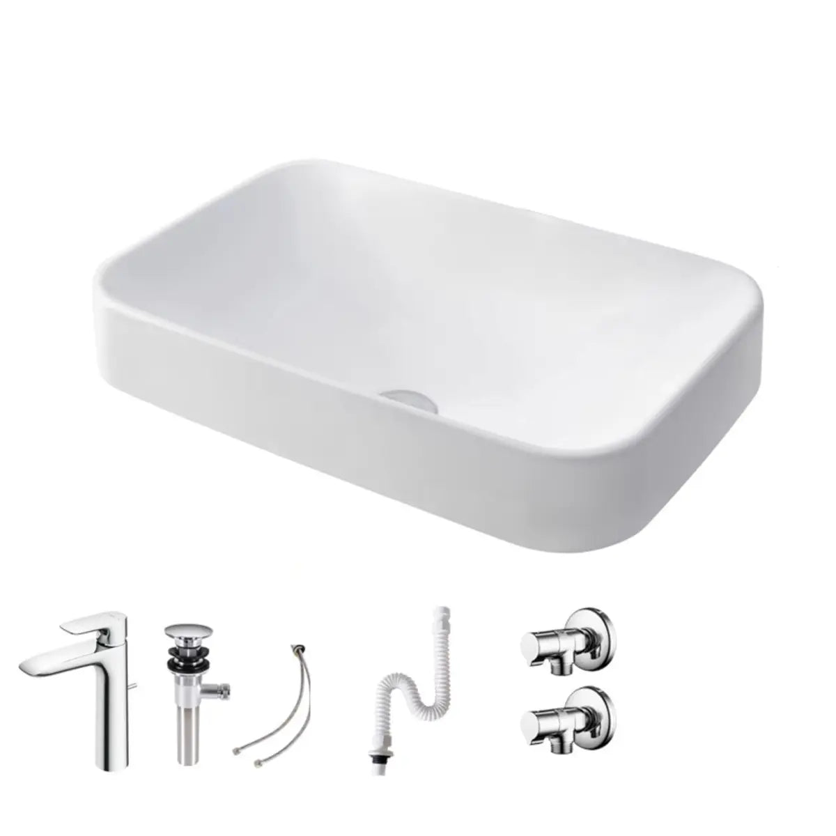 White Center Trapway Vitreous China Rectangle Bowl Sink Image - 7