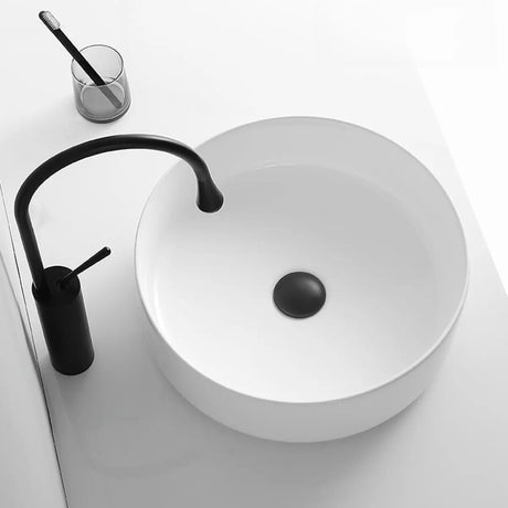 White Ceramic Center Trapway Circular Bowl Sinks Image - 1