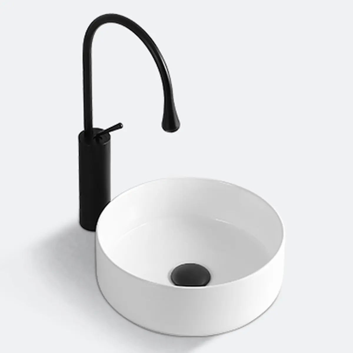 White Ceramic Center Trapway Circular Bowl Sinks Image - 12