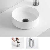 White Ceramic Center Trapway Circular Bowl Sinks Image - 2