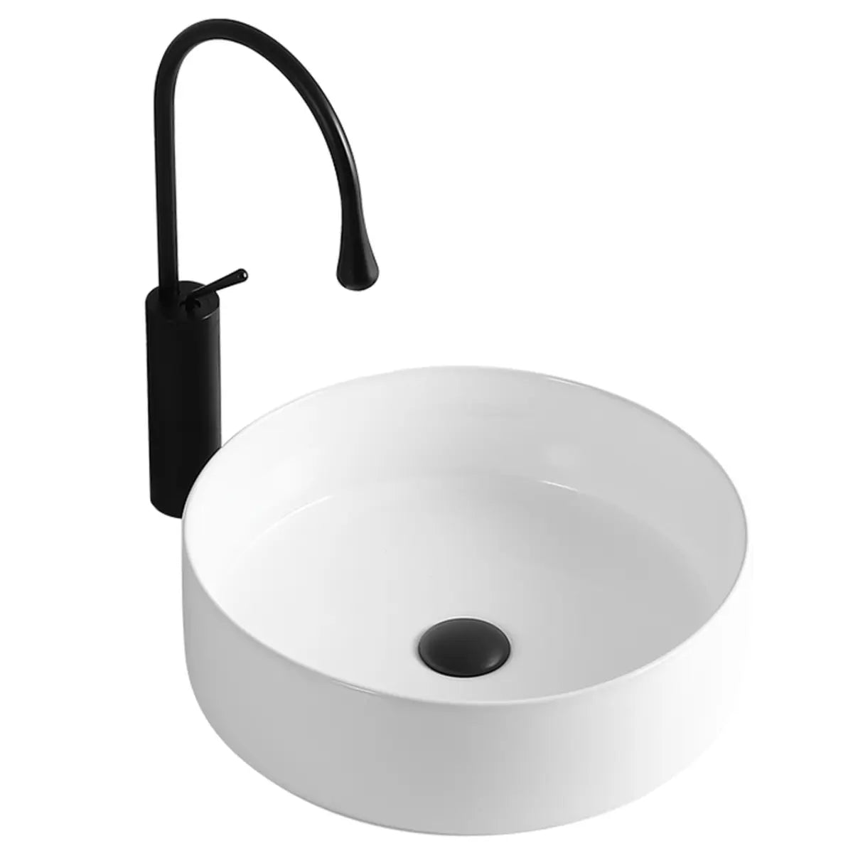 White Ceramic Center Trapway Circular Bowl Sinks Image - 3