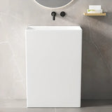 White Ceramic Rectangle Pedestal Sink with Supply Lines Image - 1