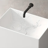 White Ceramic Rectangle Pedestal Sink with Supply Lines Image - 11