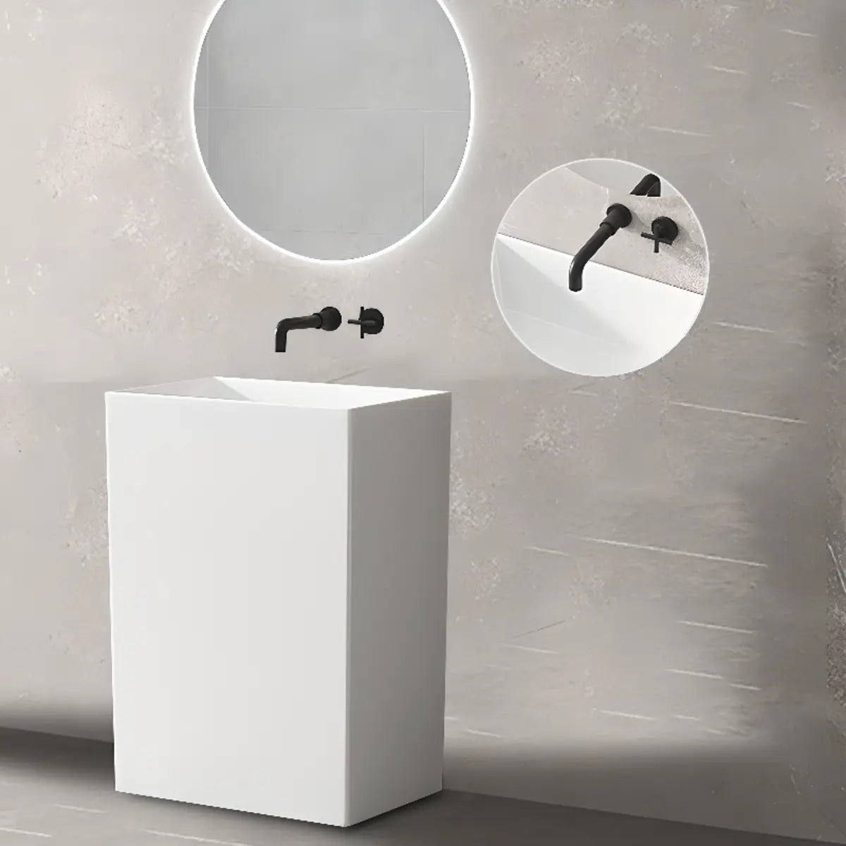 White Ceramic Rectangle Pedestal Sink with Supply Lines Image - 12