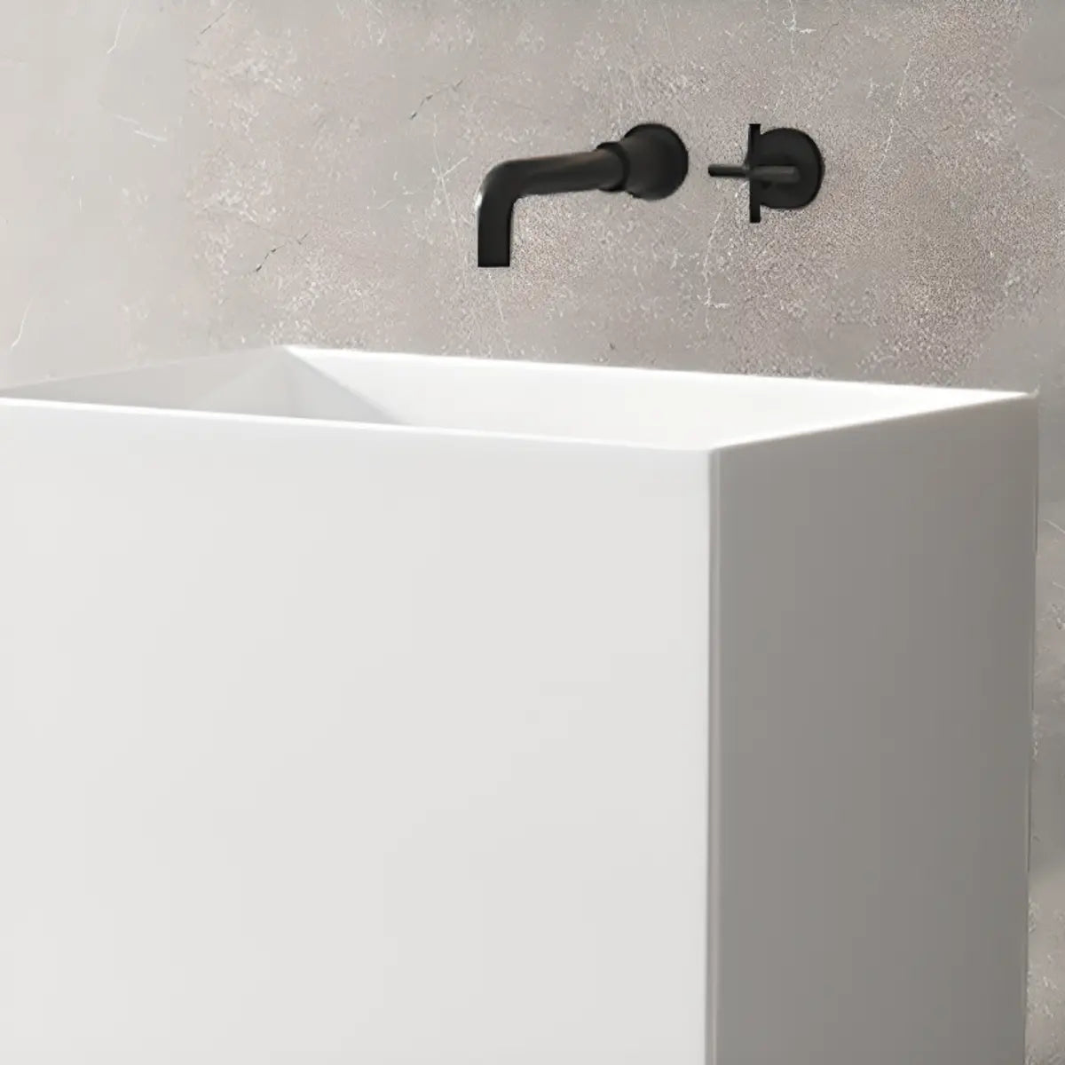 White Ceramic Rectangle Pedestal Sink with Supply Lines Image - 13