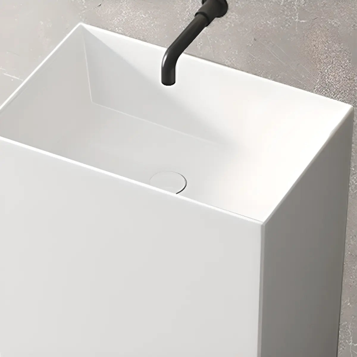 White Ceramic Rectangle Pedestal Sink with Supply Lines Image - 14