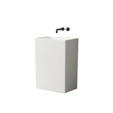 White Ceramic Rectangle Pedestal Sink with Supply Lines Image - 2