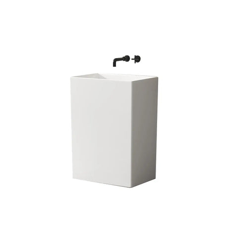 White Ceramic Rectangle Pedestal Sink with Supply Lines Image - 2