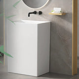 White Ceramic Rectangle Pedestal Sink with Supply Lines Image - 3