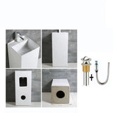 White Ceramic Rectangle Pedestal Sink with Supply Lines Image - 7