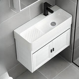 White Ceramic Single Sink Bathroom Vanity with Shelves Image - 13