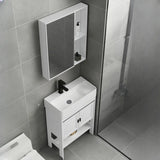 White Ceramic Single Sink Bathroom Vanity with Shelves Image - 3