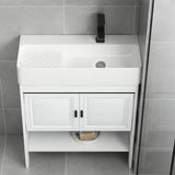 White Ceramic Single Sink Bathroom Vanity with Shelves Image - 4