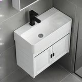 White Ceramic Single Sink Bathroom Vanity with Shelves Image - 7