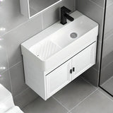 White Ceramic Single Sink Bathroom Vanity with Shelves Image - 8