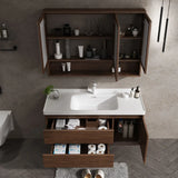 White Ceramic Top Sink Walnut Wood Storage Bathroom Vanity Image - 1