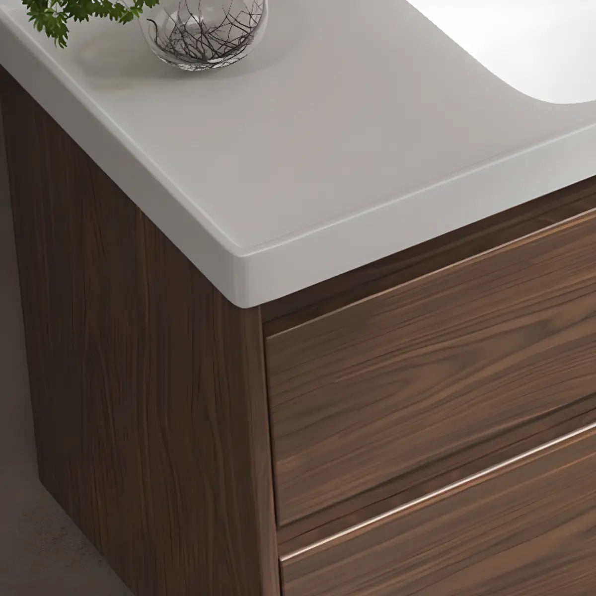 White Ceramic Top Sink Walnut Wood Storage Bathroom Vanity Image - 12