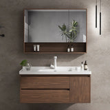 White Ceramic Top Sink Walnut Wood Storage Bathroom Vanity Image - 15