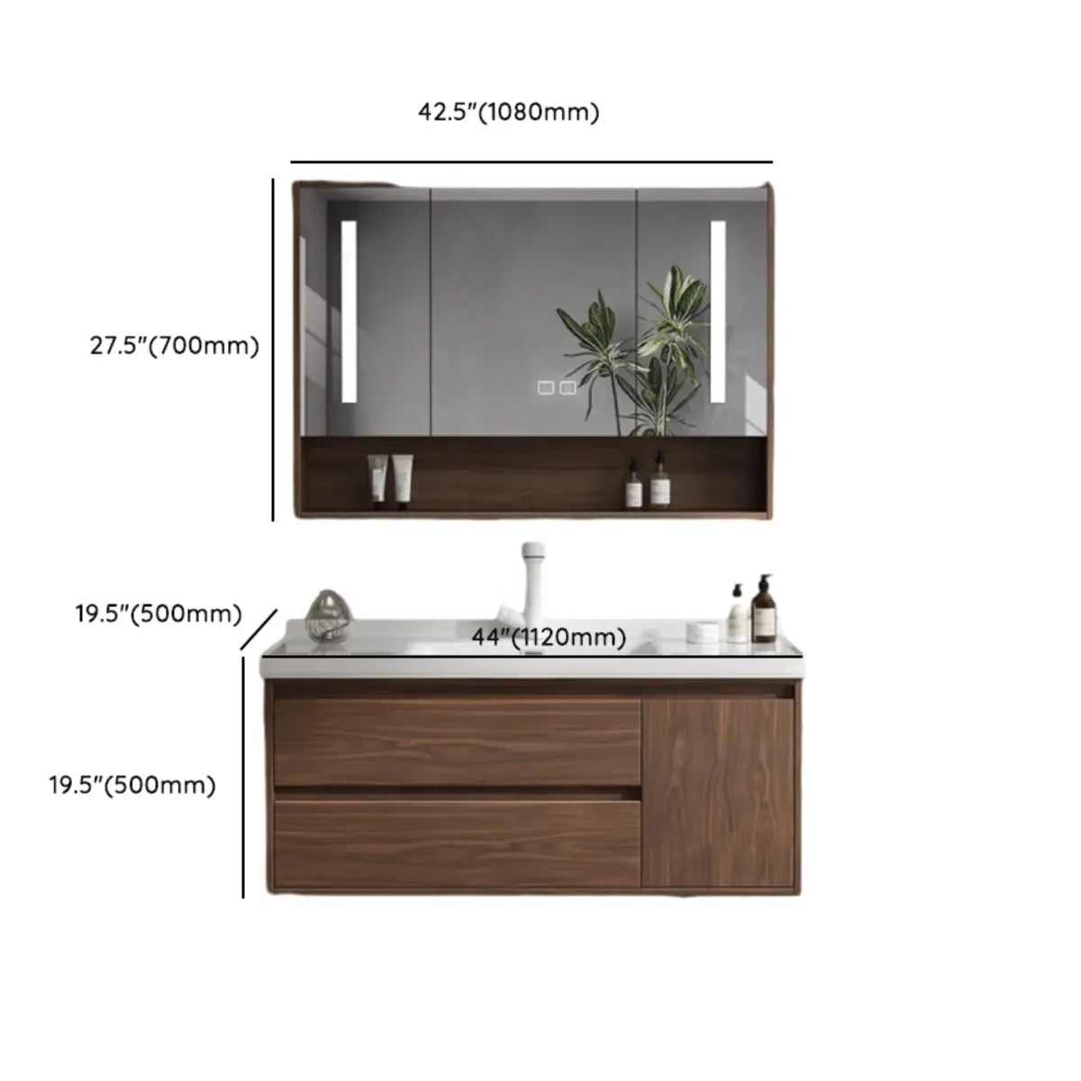 White Ceramic Top Sink Walnut Wood Storage Bathroom Vanity Image - 26