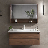 White Ceramic Top Sink Walnut Wood Storage Bathroom Vanity Image - 3