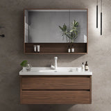 White Ceramic Top Sink Walnut Wood Storage Bathroom Vanity Image - 9