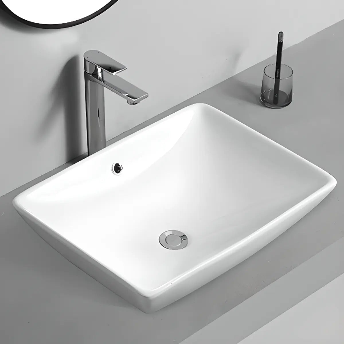 White Circular Ceramic Vessel Sinks with Overflow Hole Image - 11