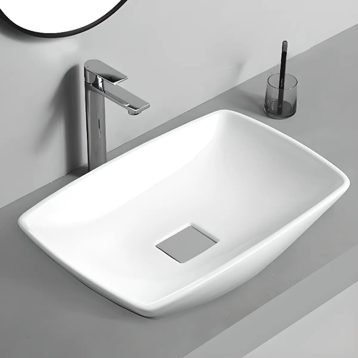 White Circular Ceramic Vessel Sinks with Overflow Hole Image - 13