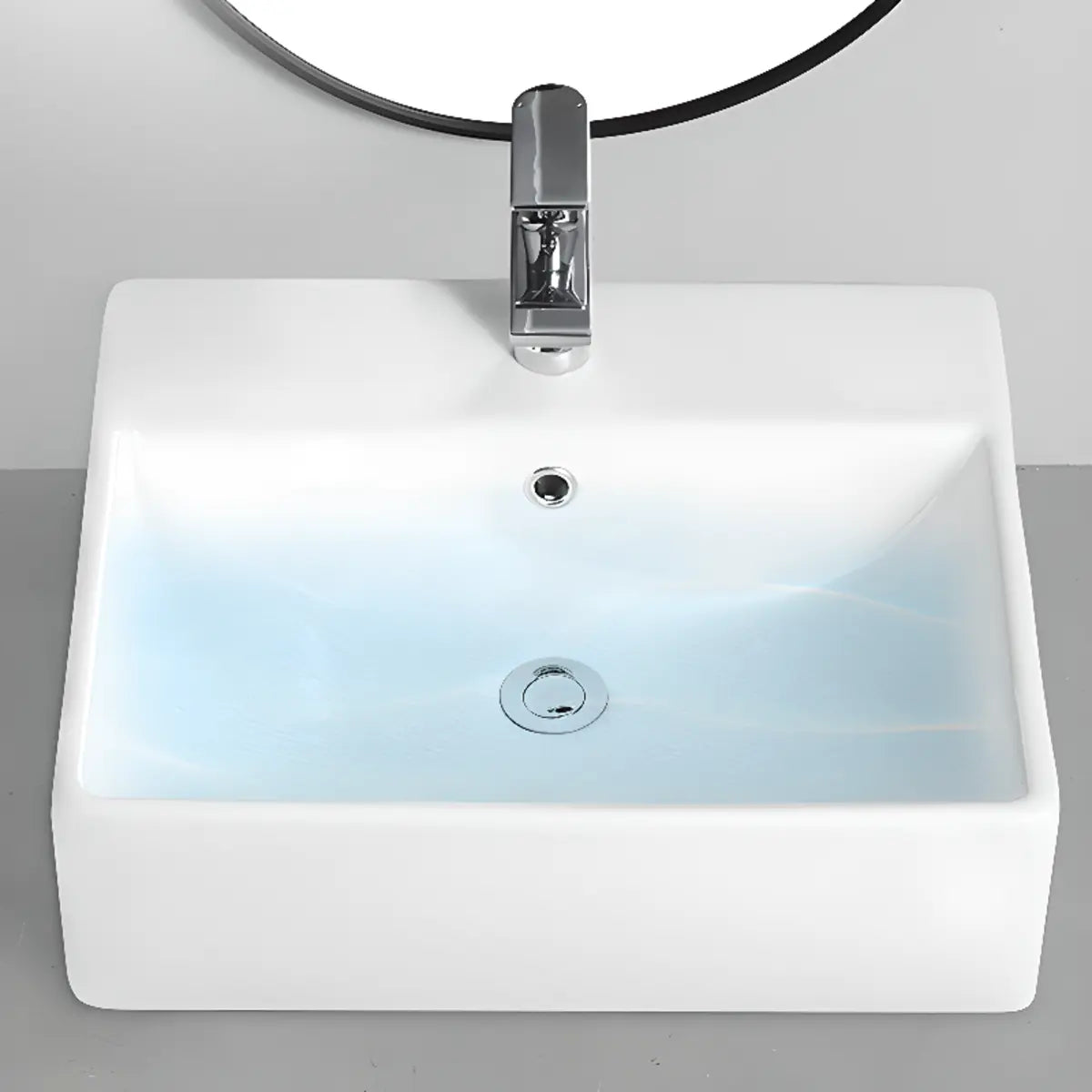 White Circular Ceramic Vessel Sinks with Overflow Hole Image - 14