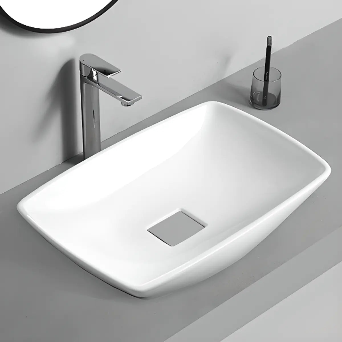 White Circular Ceramic Vessel Sinks with Overflow Hole Image - 15