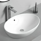 White Circular Ceramic Vessel Sinks with Overflow Hole Image - 5