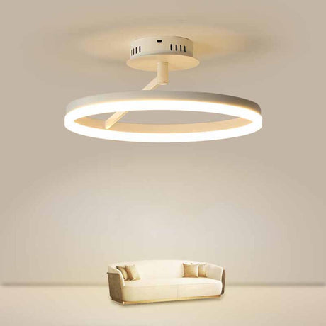 White Circular Ring LED Semi-Flush Mount Ceiling Lamp Image - 1