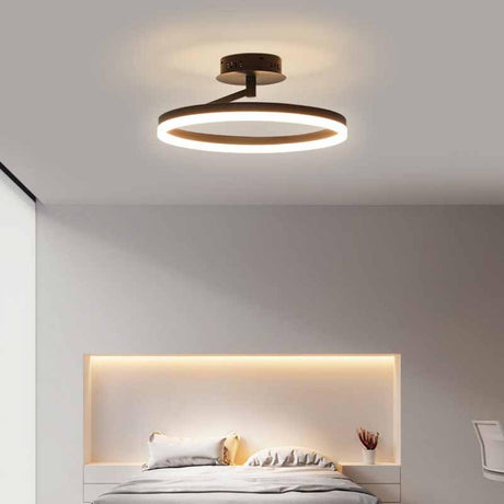 White Circular Ring LED Semi-Flush Mount Ceiling Lamp Image - 2