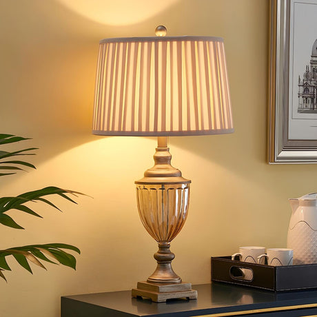 White Classical Style Art Vintage Brass Gold Table Lamp Image - 1