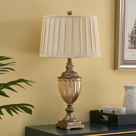 White Classical Style Art Vintage Brass Gold Table Lamp Image - 2