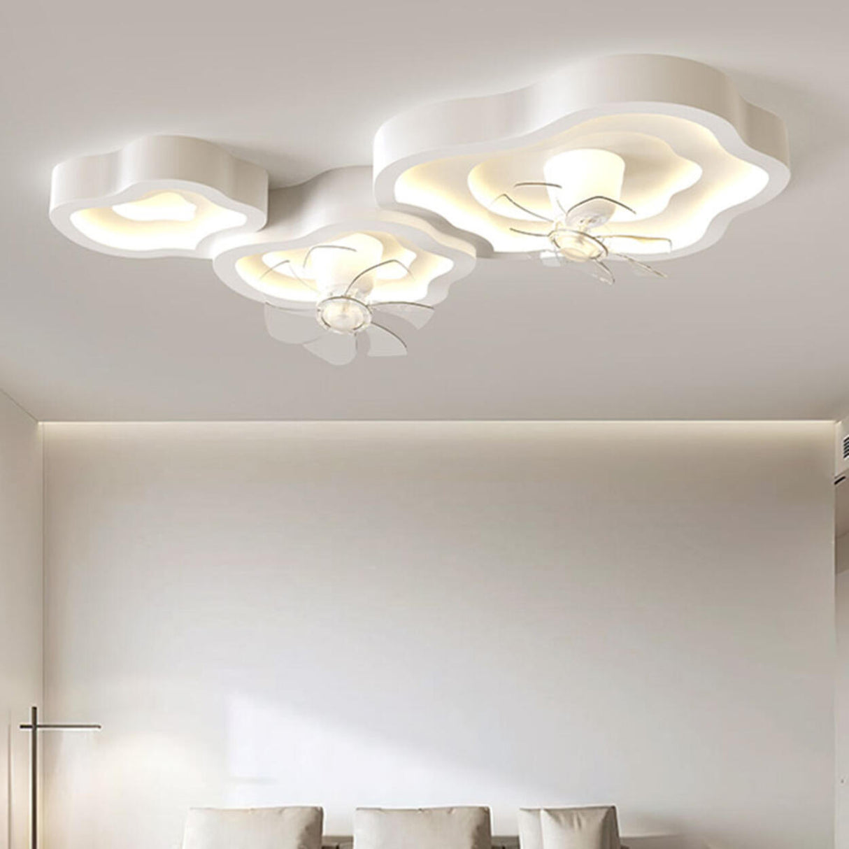 White Cloud-Shaped Step-less Dimming Ceiling Fan Light Image - 12