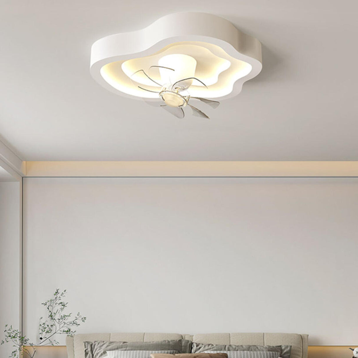 White Cloud-Shaped Step-less Dimming Ceiling Fan Light Image - 13