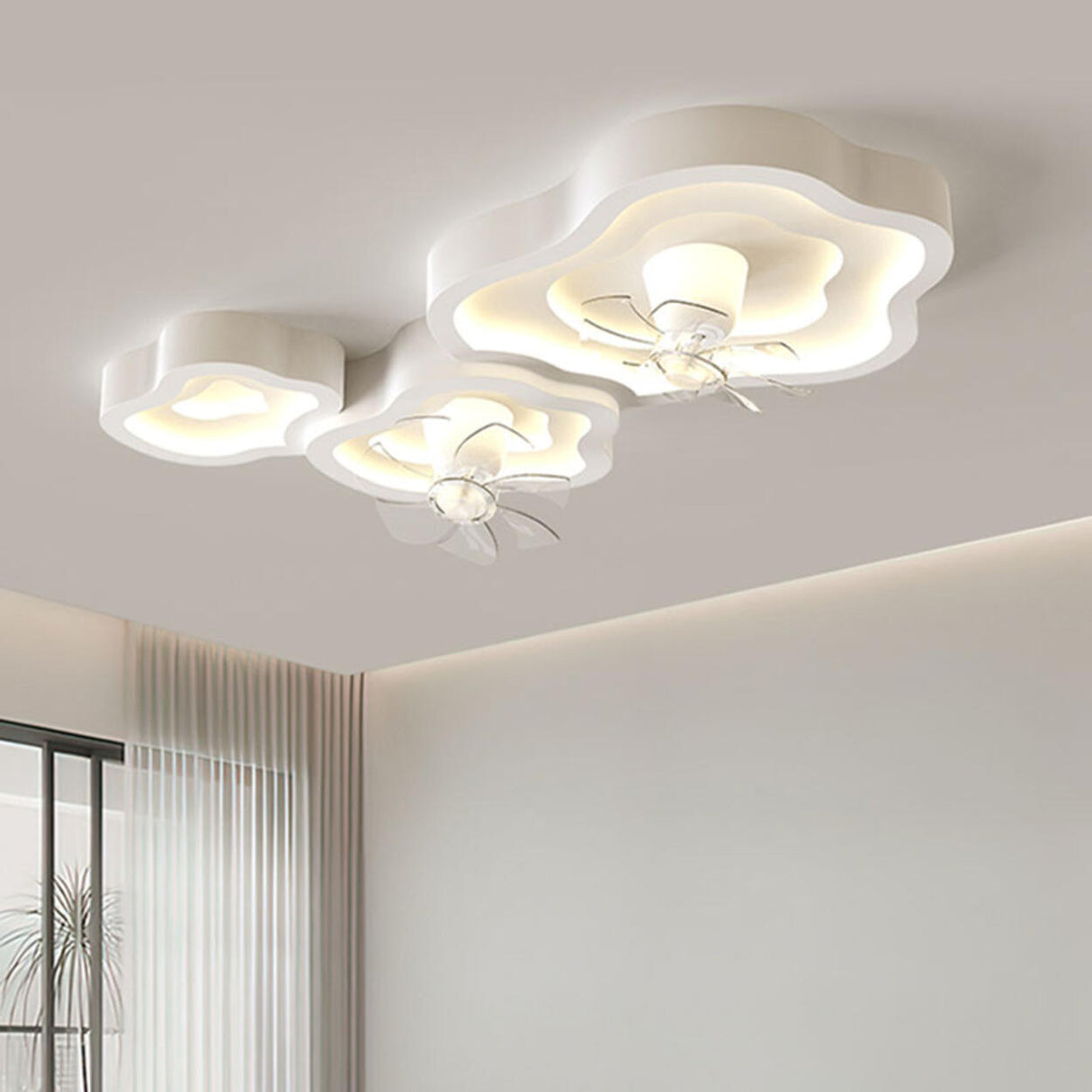 White Cloud-Shaped Step-less Dimming Ceiling Fan Light Image - 3