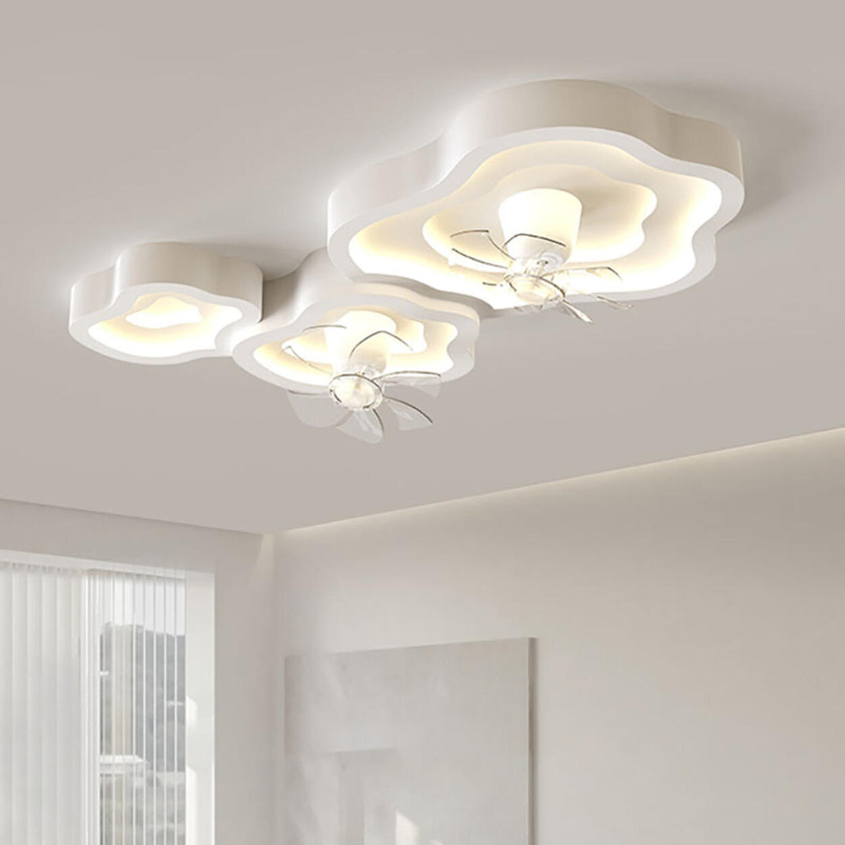 White Cloud-Shaped Step-less Dimming Ceiling Fan Light Image - 4