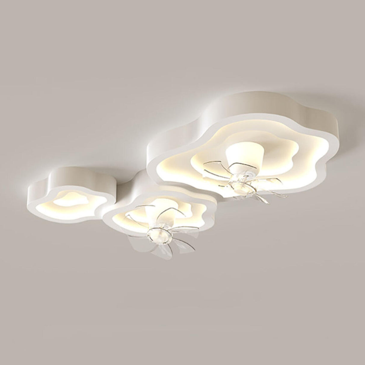 White Cloud-Shaped Step-less Dimming Ceiling Fan Light Image - 7