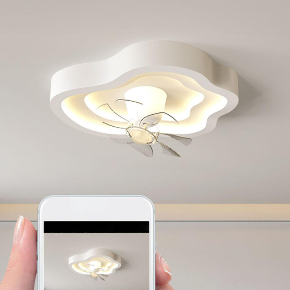 White Cloud-Shaped Step-less Dimming Ceiling Fan Light Image - 9