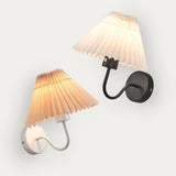 White Cone Pleated Fabric Shade Bedside Wall Sconce Image - 12