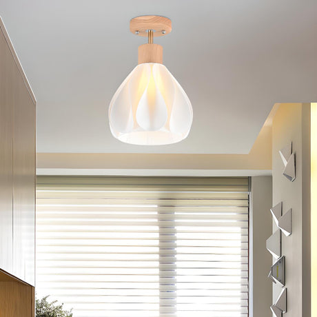 White Cone Semi-Flush Mount Ceiling Light Hallway Image - 1