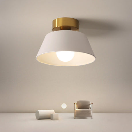 White Conical Iron Semi-Flush Mount Ceiling Fixture Image - 1