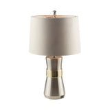 White Contemporary Drum Shaped Fabric Nickel Table Lamp Image - 3