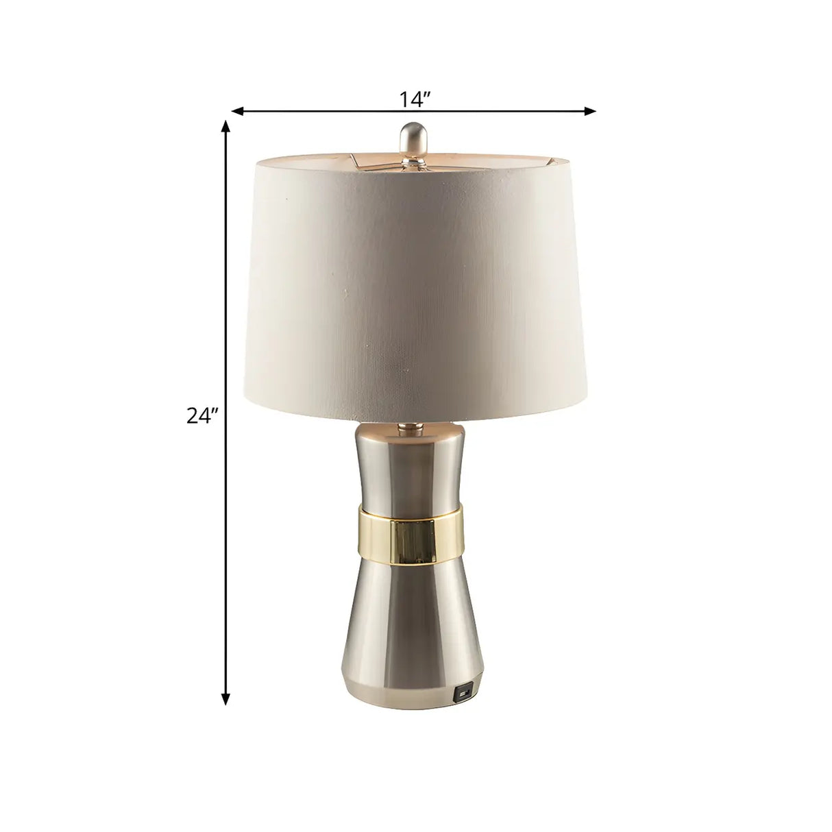 White Contemporary Drum Shaped Fabric Nickel Table Lamp 