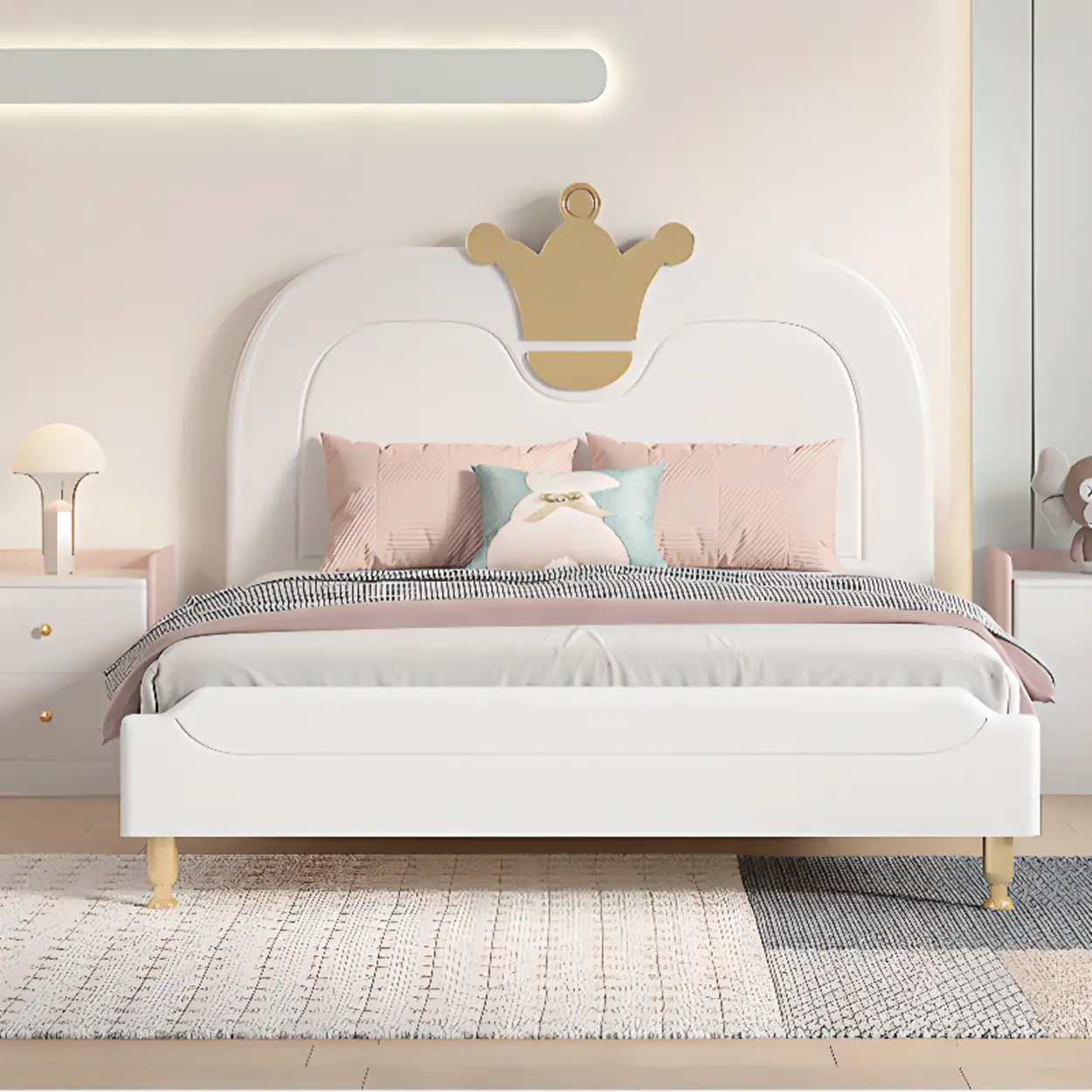 White Crown Wooden Kids Bed with Lift Up Storage Image - 1