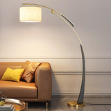 White Cylinder Shade Modern Gold Arc Floor Lamp Image - 11