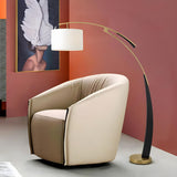 White Cylinder Shade Modern Gold Arc Floor Lamp Image - 2