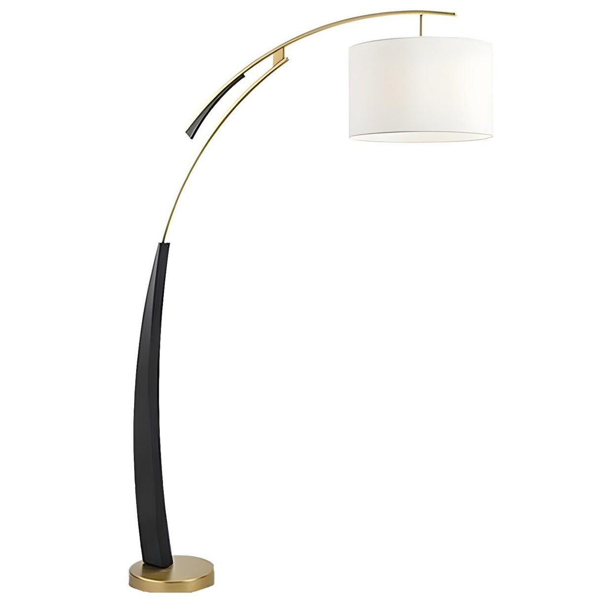 White Cylinder Shade Modern Gold Arc Floor Lamp Image - 5